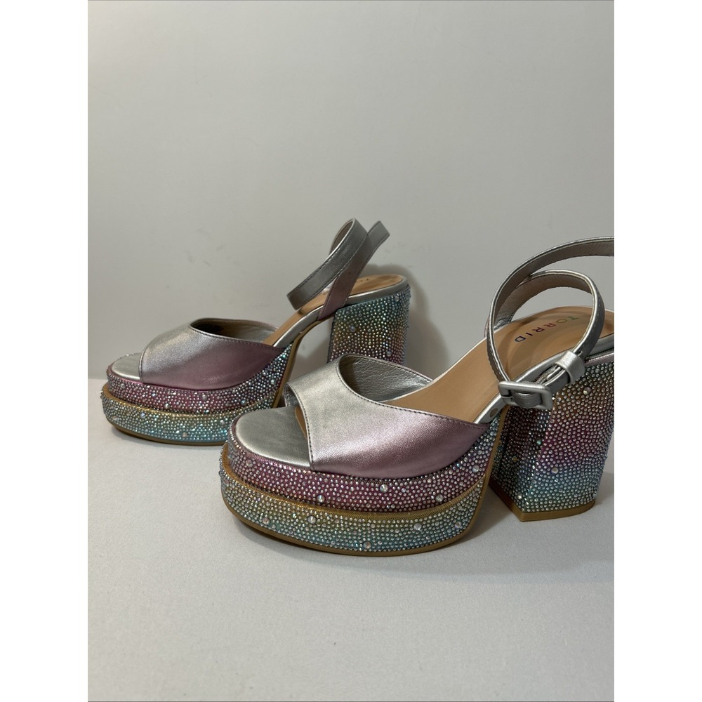 Torrid Rainbow Double Platform Heel Sandal 9 Pride Pastel Rhinestone Holographic - Picture 7 of 15
